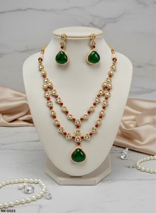 Green Stone and Kundan Layered Necklace Set