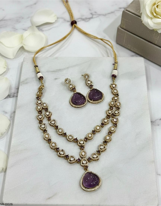 Amethyst Kundan Layered Necklace Set