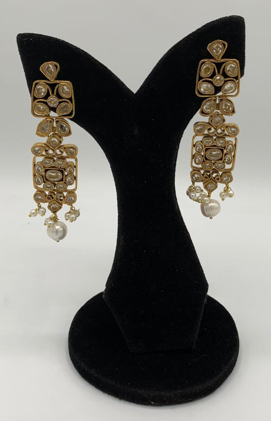 Antique Kundan Pearl Dangle Earrings