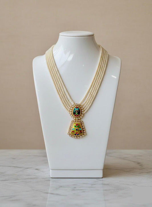 Handcrafted Pearl and Meenakari Pendant Necklace